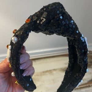 Elegant Black Sequin and Gemstone Headband